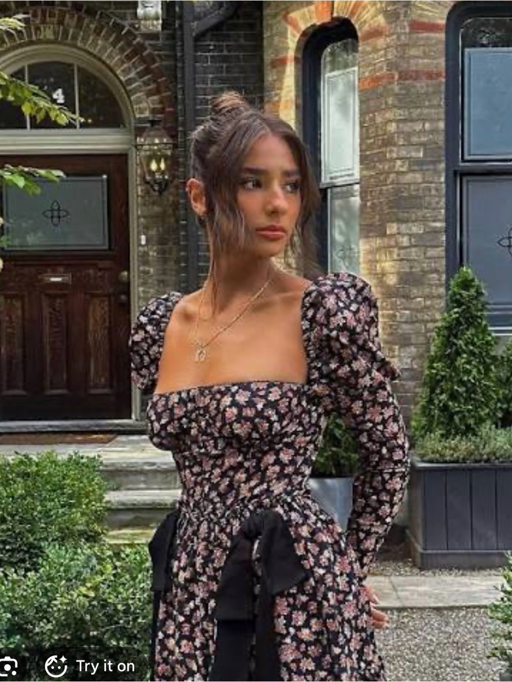 Weworewhat Floral Puff-Sleeve Square Neck corset top ONLY